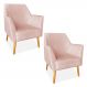 Kit 02 Poltronas Decorativa Julia Veludo Rosa Bebê Pés Palito Castanho - Pallazio