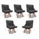 Kit 5 Cadeiras Decorativas Sala de Jantar Base Giratória de Madeira Firenze PU Preto Fosco/Natural G19 - Gran Belo