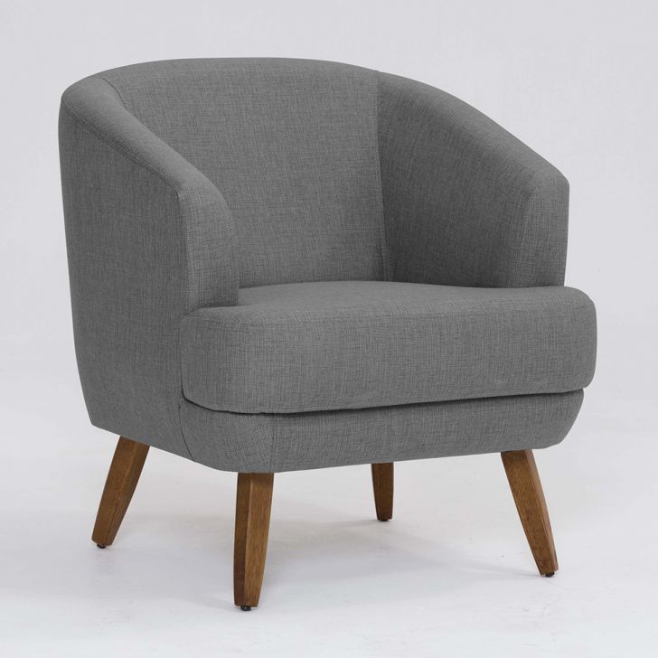 Poltrona Betania Linho Mescla Cinza E Madeira