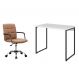 Conjunto de Mesa Studio Branca e Preta com Cadeira de Escritório Secretária Giratória Fitz Marrom