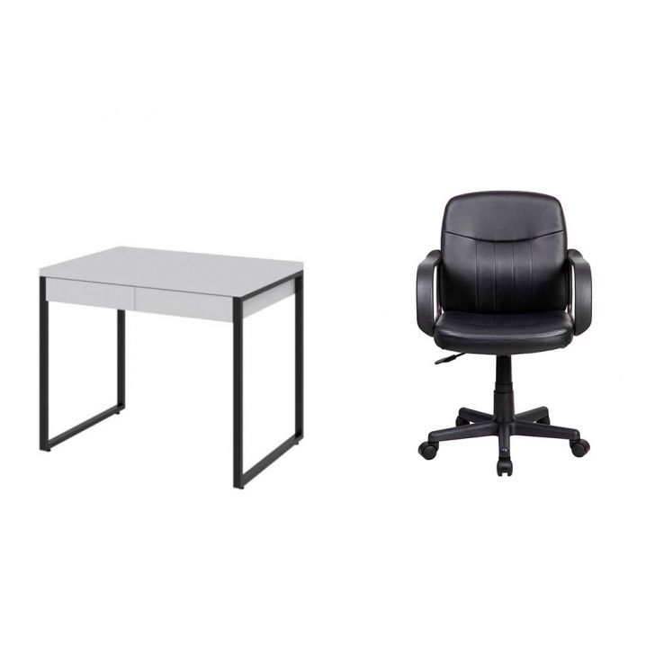 Conjunto de Mesa Kuadra 2 GV Branca e com Cadeira de Escritório Secretária Giratória Clean Preta