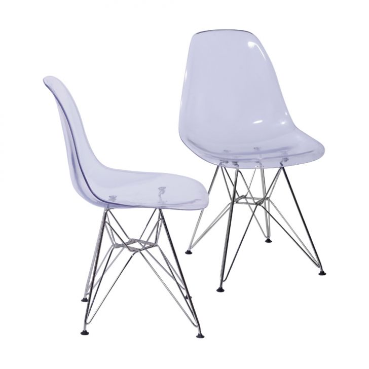 Conjunto com 2 Cadeiras DKR Eames Incolor e Cromado