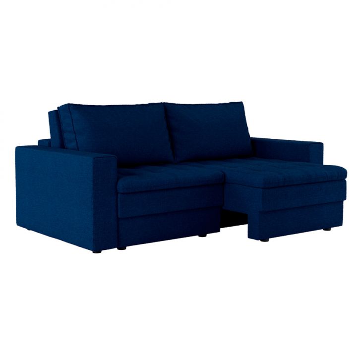 Sofá 3 Lugares Retrátil Berna Linho Azul Marinho 210 Cm