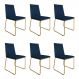 Kit 6 Cadeiras de Jantar Estofada Lille Base Gold Veludo Azul Marinho - Montanaris Decor
