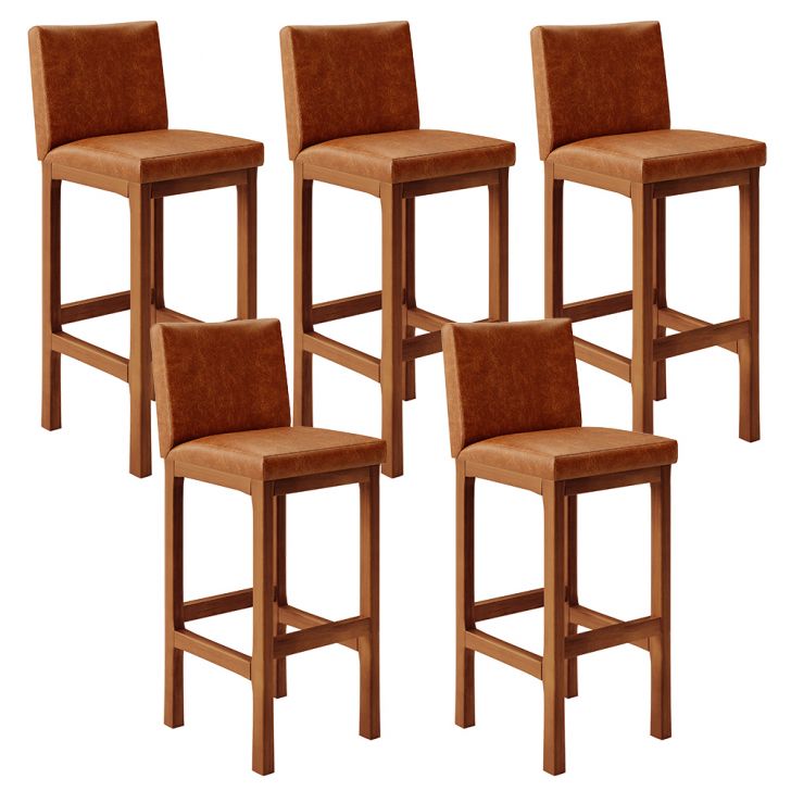Kit 05 Banquetas Altas Para Cozinha Sala De Jantar Fixa Alya L02 Couríssimo Camel - Lyam Decor