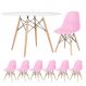 Mesa redonda Eames 120 cm + 6 cadeiras Eiffel DSW Mesa branco com cadeiras rosa claro