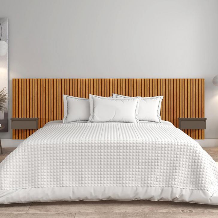 Cabeceira King Paris Ripado Quarto 2 Mesas com Gaveta Naturale/Platinum