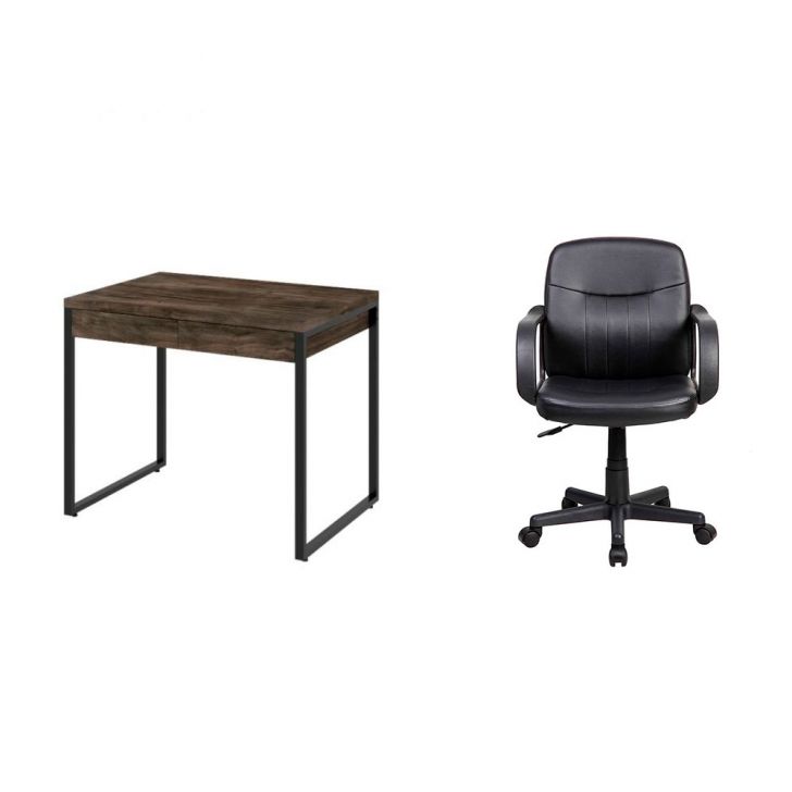 Conjunto de Mesa Kuadra 2 GV Marrom Escuro e com Cadeira de Escritório Secretária Giratória Clean Preta