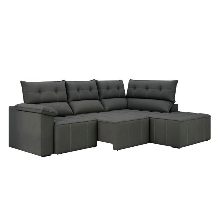 Image of Sofá De Canto 3 Lugares Santorini Veludo Cinza 230 Cm PLA-MO895UP90JHXMOB