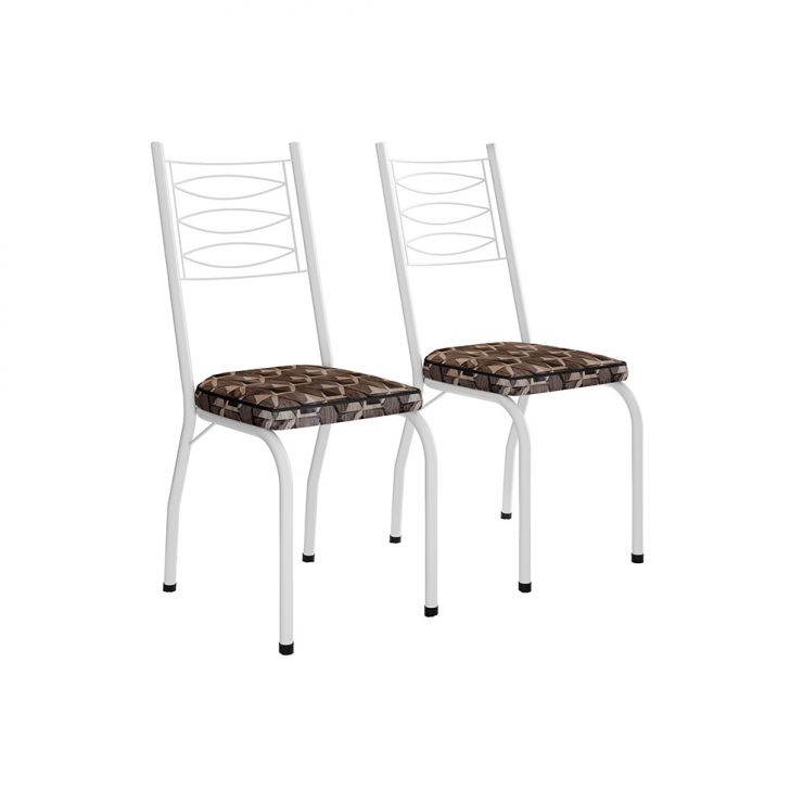 Conjunto com 2 Cadeiras Ludi Estampado Mosaico Marrom e Branco