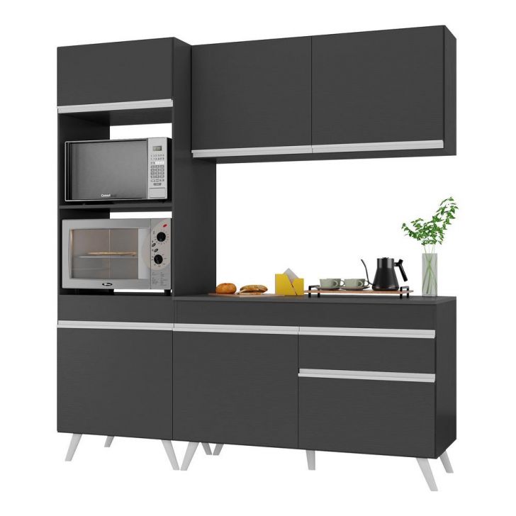 Armário de Cozinha Compacta 182cm Veneza Multimóveis V3694 Preto/Branco