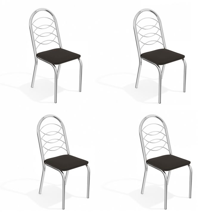 Conjunto com 4 Cadeiras de Cozinha Holanda Cromado e Preto