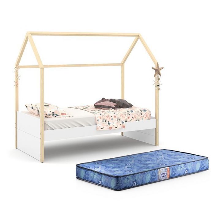 Cama Infantil Kids Liv Branco Soft/Natural com Colchão Supreme D20 - Matic Móveis