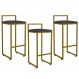 Kit 03 Banquetas Altas Para Cozinha Sala De Jantar Hanna L02 Dourado Linho Chumbo - Lyam Decor