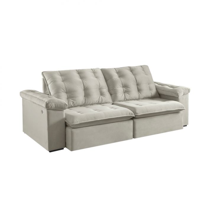 Image of Sofá 3 Lugares Retrátil E Reclinável Itaguaí Com Usb Veludo Bege 236 Cm PLA-ES745UP90EIFMOB