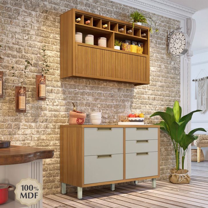 Cozinha Compacta Imperatriz 2 Portas 4 Gavetas Freijó e Off White