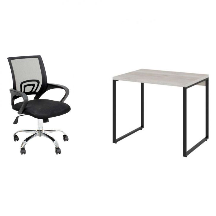 Conjunto de Mesa Kuadra Bege com Cadeira de Escritório Secretária Giratória New Java Preta