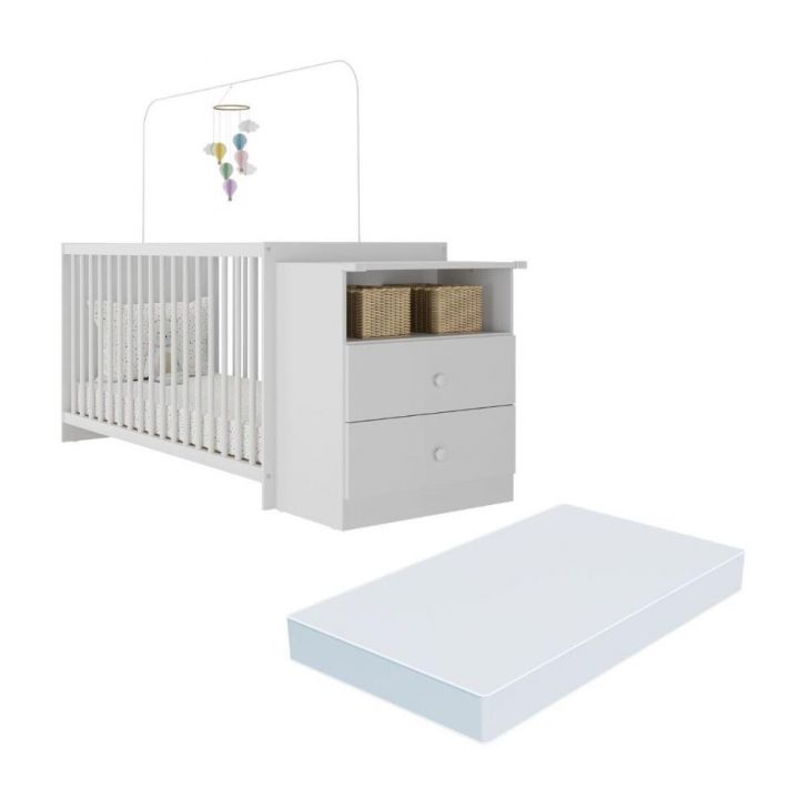 Berço Cômoda com Colchão Incluso Meu Bebê Multimóveis MP4309 Branco