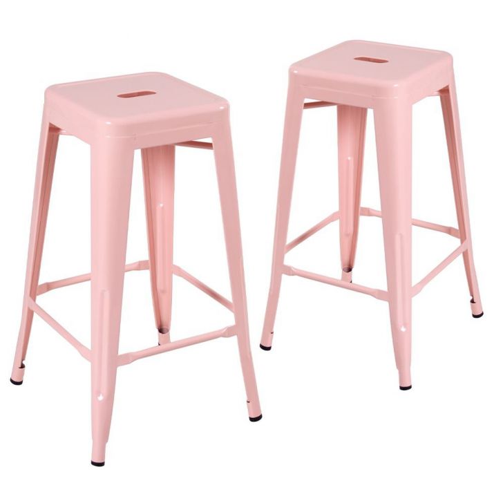Kit 2 banquetas altas Iron Tolix 76 cm Rosa antigo