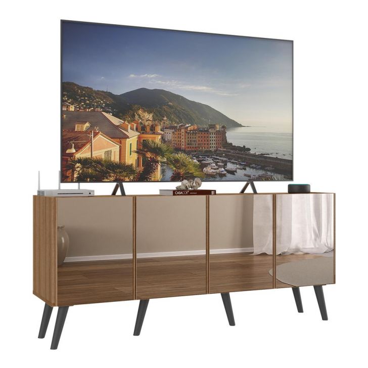 Rack TV até 50 Polegadas 4 Portas Retrô com Espelhos Multimóveis MP1082 Rustic/Preto