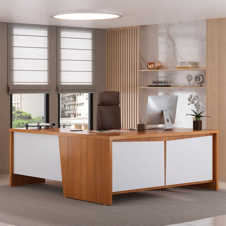 Mesa de Escritório em L Benin 2 PT 3 GV Freijó e Branca