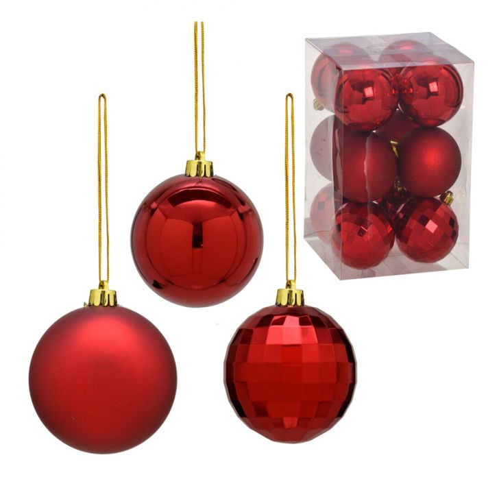 Kit com 12 Bolas Natalinas Espressione Vermelho 7 cm
