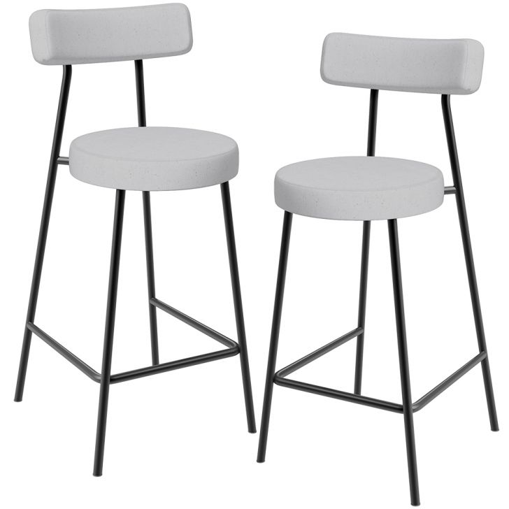 Kit 02 Banquetas Baixa Para Cozinha Sala De Jantar Bancada Milão L02 Linho Cinza - Lyam Decor