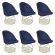 Kit 06 Cadeiras Poltrona de Jantar Bela Suede Azul Marinho Base Metálica Luxo Dourado - Pallazio