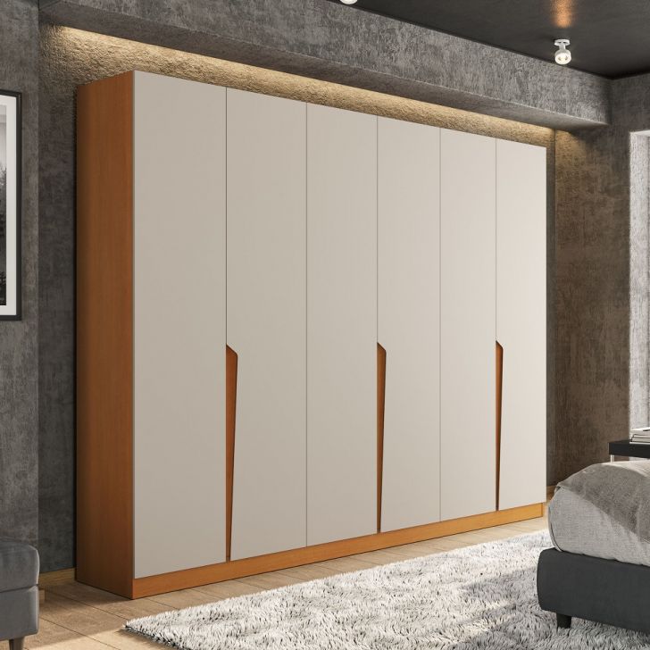 Guarda-roupa Casal Porto 6 Portas 4 Gavetas Freijó E Creme