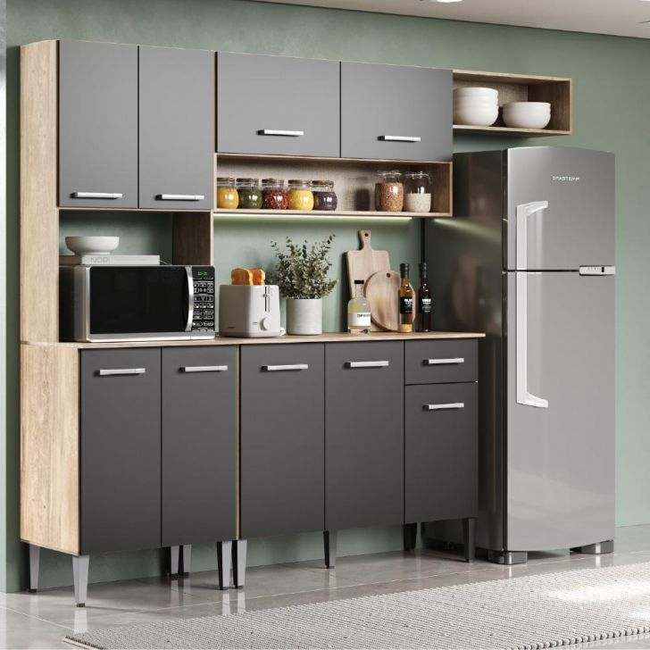 Armário Cozinha Compacta Arizona Smart Carraro - Carvalho/Preto