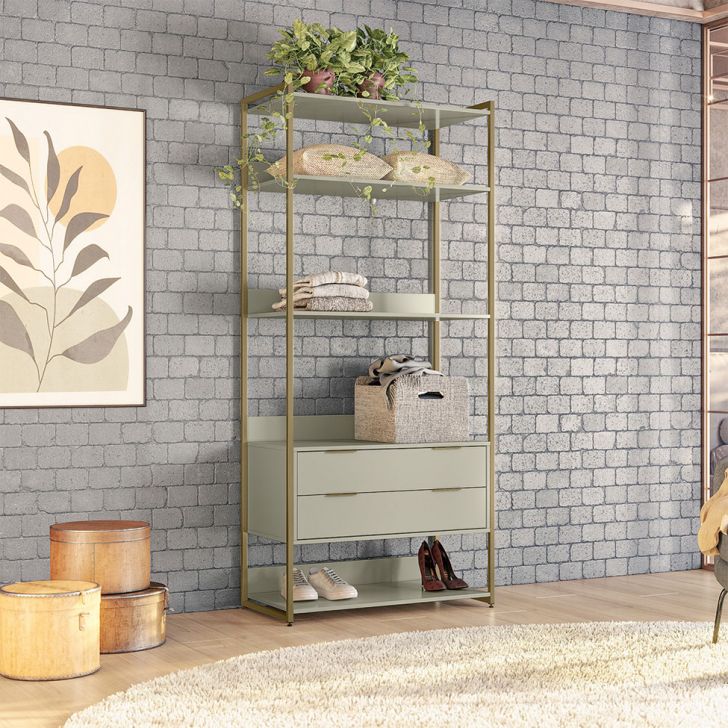 Guarda-roupa Closet Industrial Mital 2 Gavetas Off White E Dourado 89 Cm