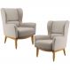 Kit 02 Poltronas Decorativa Fixa Base de Madeira Milena D02 Linho Bege C-107 - Lyam Decor