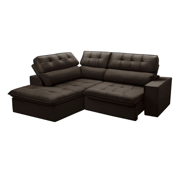 Image of Sofá 4 Lugares Retrátil E Reclinável Arezzo Com Chaise Esquerdo Veludo Marrom PLA-FE691UP90DVDMOB