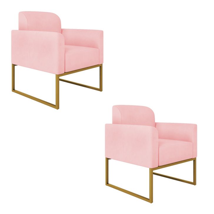 Kit 02 Poltronas Marisa Suede Rosa Bebê Base Industrial Metálica Dourado D'Rossi