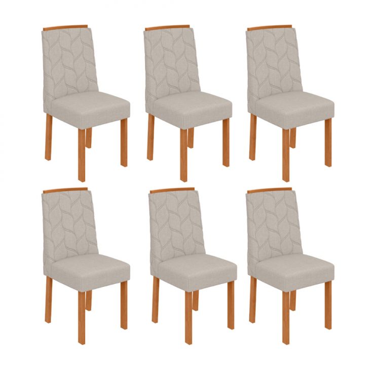 Conjunto com 6 Cadeiras Astrid Linho Cinza e Amêndoa