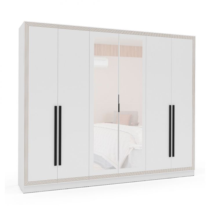 Image of Guarda-roupa Casal Com Espelho Valência 6 Portas 4 Gavetas Branco PLA-MO895CL90OQZMOB