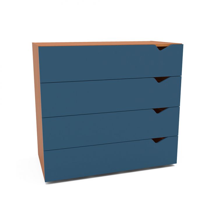 Cômoda Porto 4 Gavetas Azul e Freijó