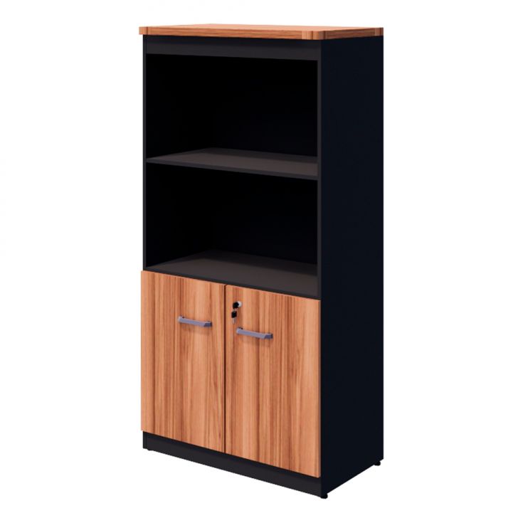 Armário de Escritório Yaris com Nichos 2 PT Nogal Sevilha e Preto
