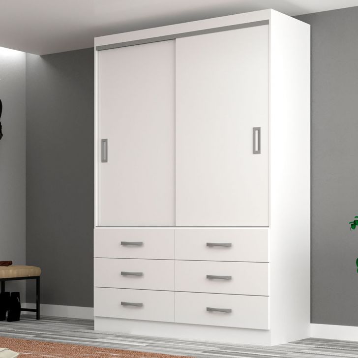 Guarda-roupa Solteiro Veneza 2 Portas 6 Gavetas Branco