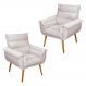Kit 02 Poltronas Decorativas Modernas Sala e Recepção Monza Pés Palito Veludo Bege - Desk Design