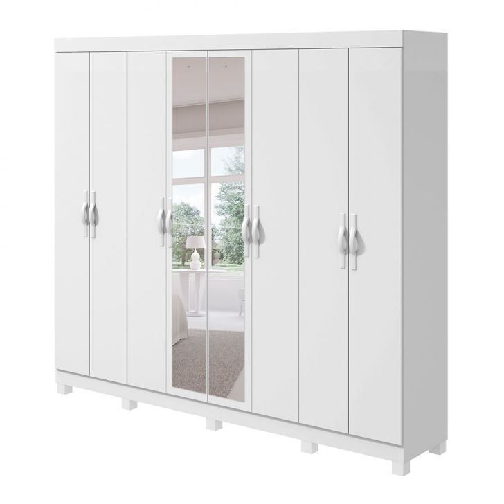 Guarda-roupa Casal Com Espelho E Pés Serenata 8 Portas 6 Gavetas Branco