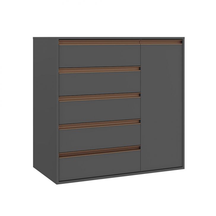 Cômoda Calha 1 Porta 5 Gavetas Titânio