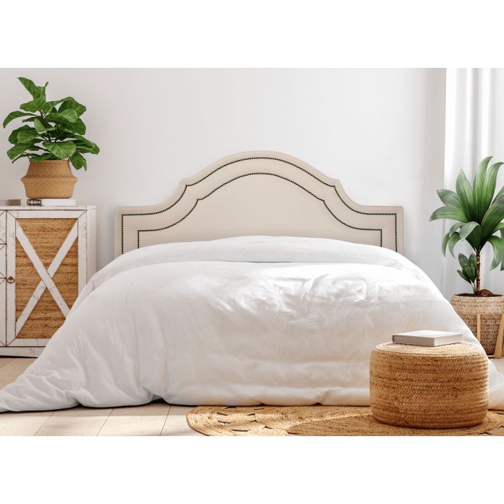 Cabeceira Casal Para Cama Box Provençal Dupla 140x60 Courino Off White - Tachas Fumê