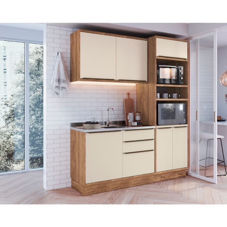 Cozinha Completa Ten 6 Portas 3 Gavetas Freijó e Argila