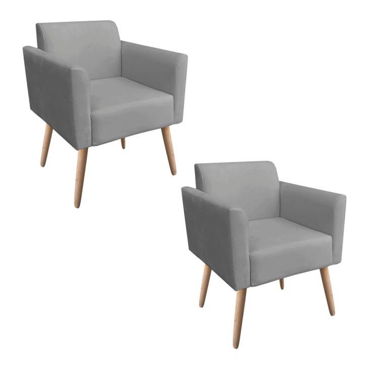 Kit 02 Poltronas Marisa Suede Grafite Pés Palito Natural D'Rossi