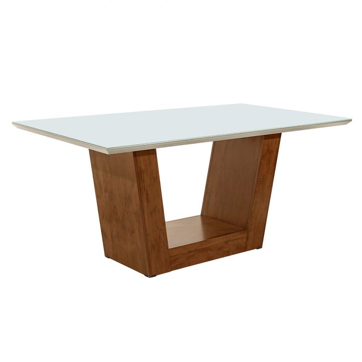 Mesa de Jantar Retangular com Tampo de Vidro Viena Off White e Canela Rústico 120 cm