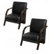 Kit 2 Poltronas Para Sala de Espera Recepção Preto Em Courino Com Braços de Madeira Decorativa Confortável Até 120 kg - PCM