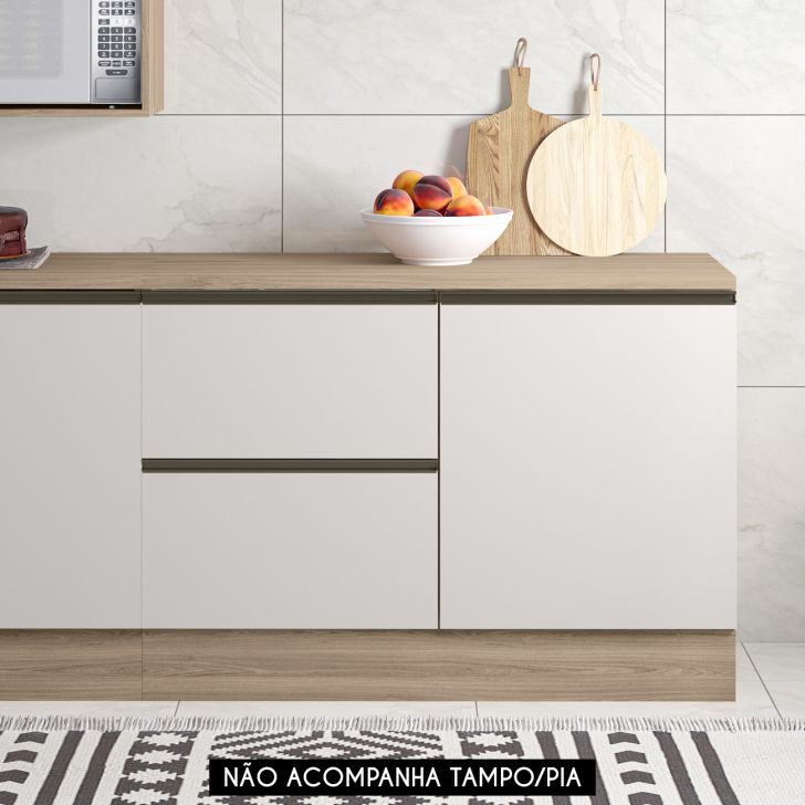 Balcão de Cozinha Para Pia 120cm Grace Carvalho Oak/Off White Z44 - Mpozenato
