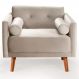 Poltrona Decorativa Luma Suede Bege Claro com Pés em Madeira