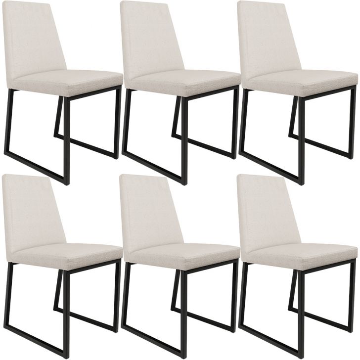 Kit 06 Cadeiras Para Sala De Jantar Base Aço Industrial Preto Dafne L02 Linho Cru - Lyam Decor
